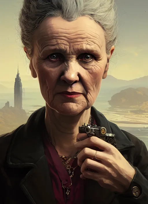 Image similar to highly detailed portrait of marie curie in gta v, stephen bliss, unreal engine, fantasy art by greg rutkowski, loish, rhads, ferdinand knab, makoto shinkai and lois van baarle, ilya kuvshinov, rossdraws, tom bagshaw, global illumination, radiant light, detailed and intricate environment