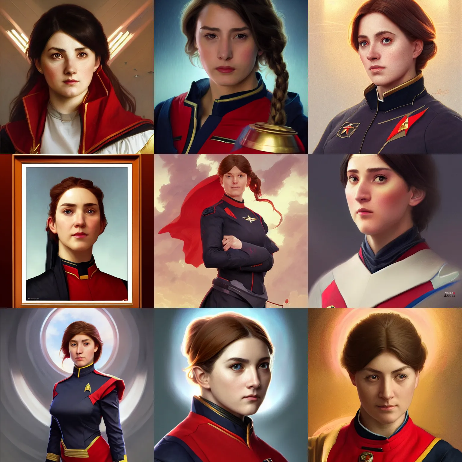 Prompt: portrait of mr. beast as a woman, starfleet uniform, octane render, highly detailed, digital painting, artstation, concept art, smooth, sharp focus, illustration, art by artgerm and greg rutkowski and alphonse mucha and william - adolphe bouguereau