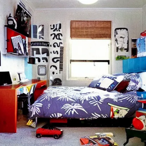 Prompt: a photo of the typical australian, 1 0 year old boy's bedroom in the year 1 9 9 4