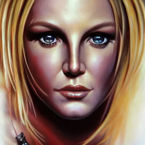 Image similar to detailed portrait of britney spears anime intricate, hyper detailed, realistic, oil painting, by julie bell, frank frazetta, cinematic lighting