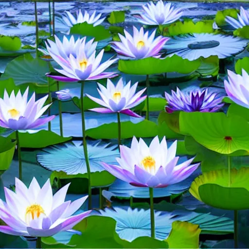 Prompt: field of light blue lotus flowers, minimalistic art, elegant