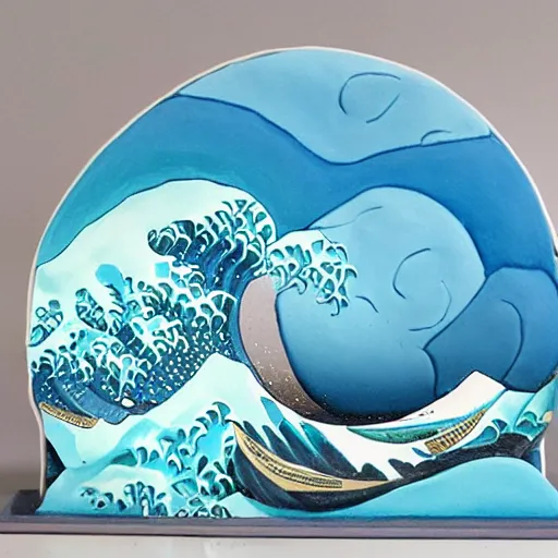 Image similar to claymation, 3 d clay sculpture, made of clay, ocean waves sculpture, inspired by hokusai