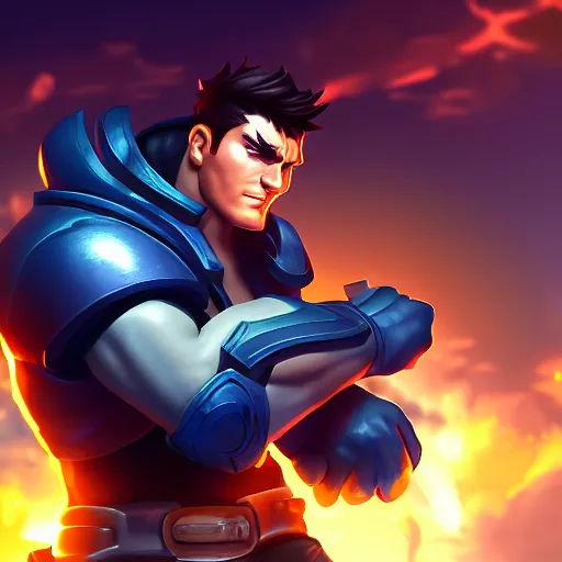 Prompt: garen flexing, backlight trending on artstation