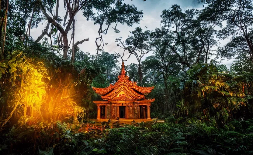 Prompt: a huge magical temple in the middle of a jungle, epic lighting