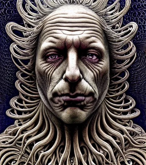 Prompt: detailed realistic rick sanchez face portrait by jean delville, gustave dore, iris van herpen and marco mazzoni, art forms of nature by ernst haeckel, art nouveau, symbolist, visionary, gothic, neo - gothic, pre - raphaelite, fractal lace, intricate alien botanicals, ai biodiversity, surreality, hyperdetailed ultrasharp octane render