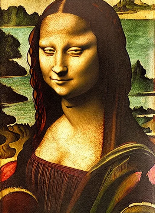 Image similar to painting on an african mermaid, art by leonardo davinci - in the style of'mona lisa'( 1 5 0 3 ), highly detailed, smooth, sharp focus, intricate, symmetry, masterpiece work of art,