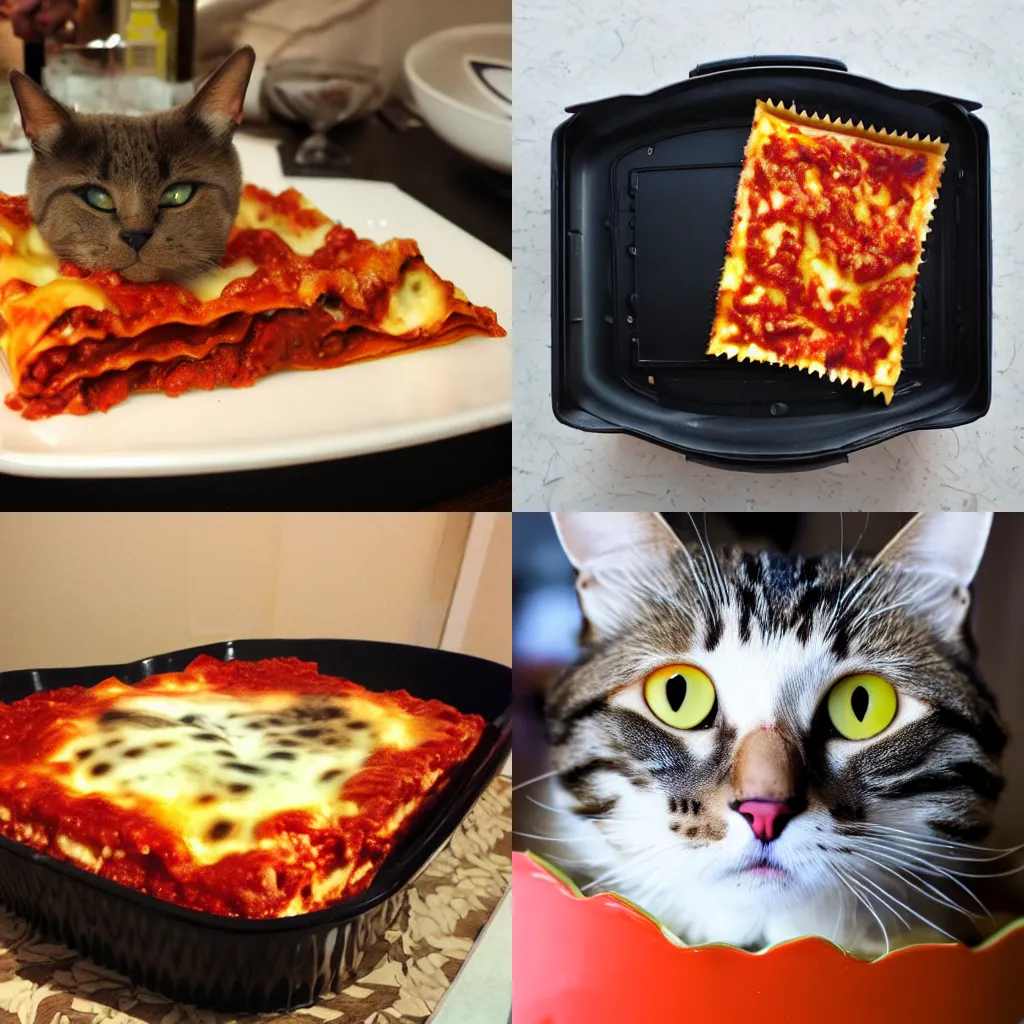 Prompt: cat shaped lasagna DSLR photo