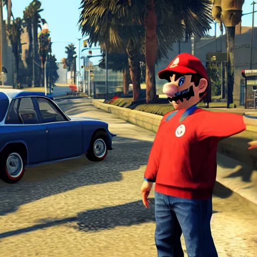 Image similar to GTA V screenshot with mario in it