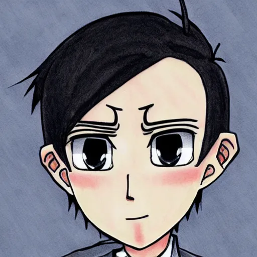 Image similar to anime drawing of kawaii hitler, cute, beautiful, highly detailed art