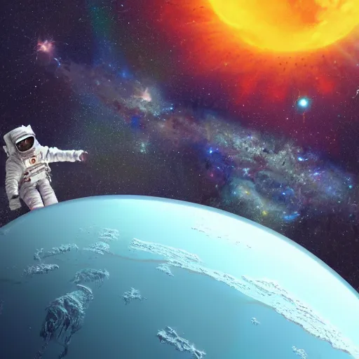 Image similar to space walk with Neptune in the background, high details, digital art