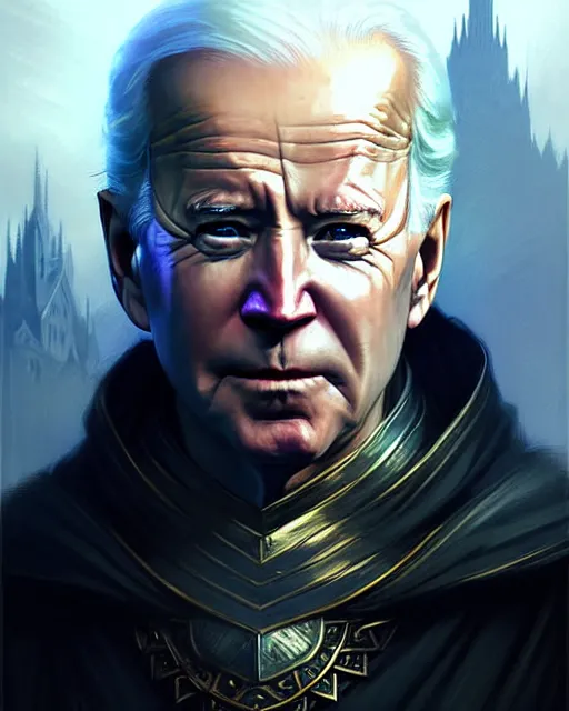 Prompt: biden as fantasy elvish wizard | | realistic shaded, fine details, realistic shaded lighting poster by greg rutkowski, magali villeneuve, artgerm, jeremy lipkin and michael garmash and rob rey