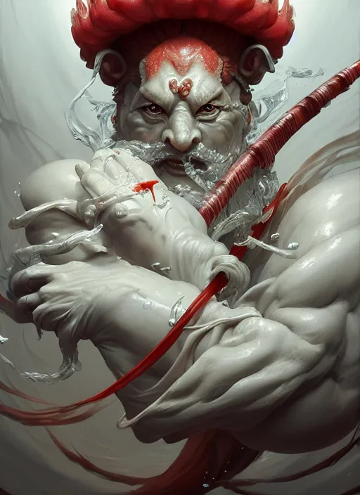 Prompt: subsurface scattering, white, koi, samurai deity with four arms, by jesper ejsing, justin gerard, tomasz alen kopera, cgsociety and fenghua zhong, highly detailed, rim light, cinematic lighting, illustration, art, octane render, very coherent, cinematic, hyper realism, high detail, octane render, 8 k