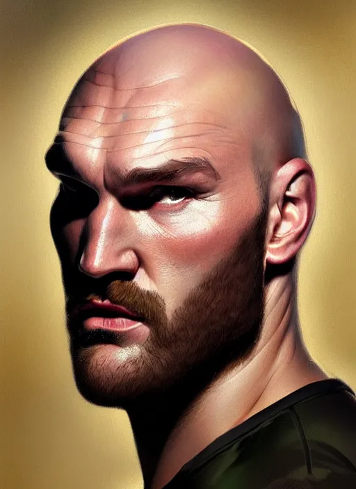 Prompt: tyson fury portrait intricate, elegant, highly detailed, digital painting, artstation, concept art, smooth, sharp focus, illustration, art by artgerm and greg rutkowski and alphonse mucha