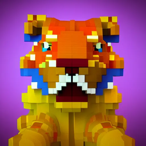 Image similar to voxel art of a creepy tiger, orthographic, colorful, 4k, blender render