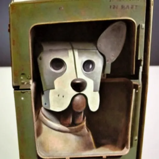 Image similar to (((((1950s robot box shaped k9 dog. muted colors.))))) by Jean-Baptiste Monge !!!!!!!!!!!!!!!!!!!!!!!!!!!