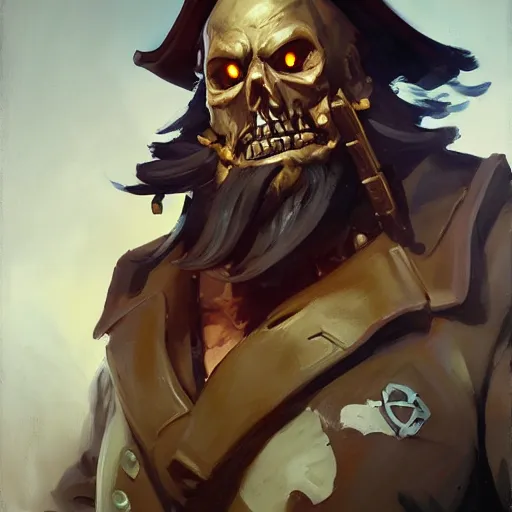 Image similar to greg manchess portrait painting of partially armored undead pirate captain lechuck as overwatch character, medium shot, asymmetrical, profile picture, organic painting, sunny day, matte painting, bold shapes, hard edges, street art, trending on artstation, by huang guangjian, gil elvgren, ruan jia, greg rutkowski, gaston bussiere