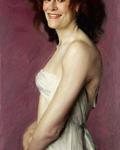 Prompt: sigourney weaver smiling age 2 5, portrait painting by john singer sargent, loish, richard schmid, sandro botticelli, mandy jurgens, fully clothed