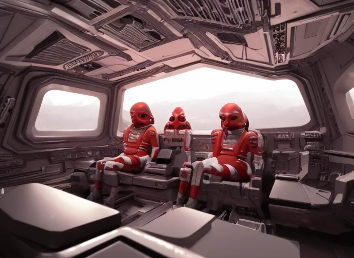 Prompt: the interior of a spaceship, alien beings, technology, ultra realistic, v - ray, redshirt render, corona render, 8 k,