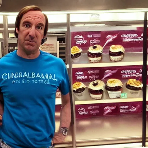 Prompt: saul goodman working at cinnabon, better call saul