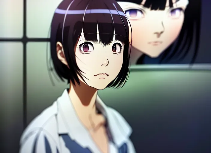 Image similar to anime visual portrait of a young japanese woman looking around the kitchen, cute face by ilya kuvshinov, yoshinari yoh, makoto shinkai, katsura masakazu, dynamic perspective pose, detailed facial features, kyoani, rounded eyes, crisp and sharp, cel shad, anime poster, ambient light, cinematic film