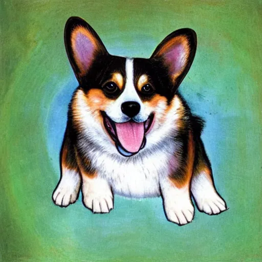 Prompt: corgi dog in cosmos painting, leonardo da vinci style