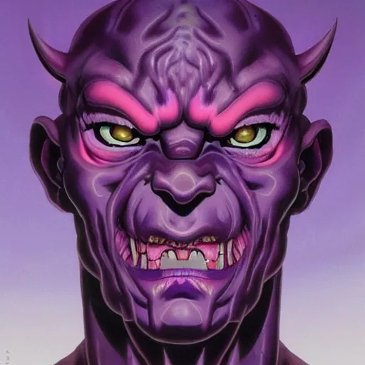 Prompt: prompt : purple oni demon portrait soft light painted by james jean and katsuhiro otomo and erik jones, inspired by evangeleon anime, smooth face feature, intricate oil painting, high detail illustration, sharp high detail, manga and anime 1 9 9 9