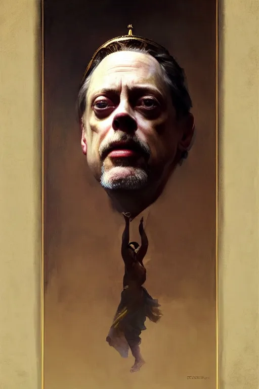 Prompt: beautiful expressive oil painting portrait of ancient roman god emperor steve buscemi ascending wearing the civic crown levitating in religious pose, art by anders zorn, wonderful masterpiece by greg rutkowski, beautiful cinematic light, american romanticism by greg manchess, jessica rossier