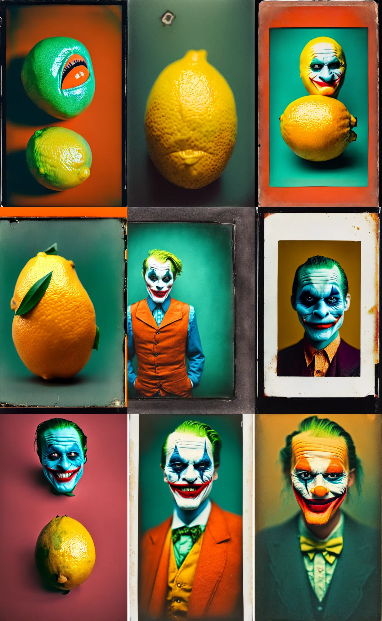 Image similar to kodak portra 4 0 0, wetplate, 8 k, shot of a highly detailed, britt marling style, colour still - life portrait of a lemon looks like 1 9 9 9 joker, teal and orange, muted coloures