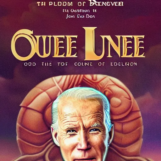 Image similar to book cover god emperor of dune. sandworm with the cartoon joe biden face. cover art cgi movie poster style