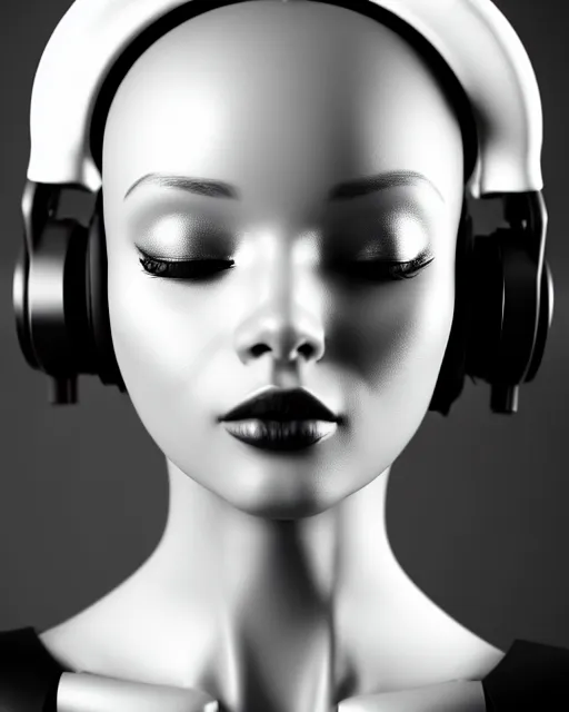 Image similar to black and white dreamy young beautiful female artificial intelligence with a techno headset crown from the future, cinematic, rim light, bokeh, photo - realistic, elegant, high detail, 8 k, masterpiece, photo taken in 1 9 3 0