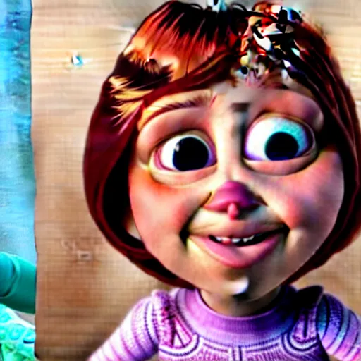 Image similar to pixar character transgender woman with down syndrome