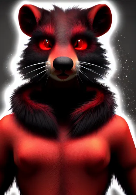 Image similar to furry - male - red - black - weasel - necromancer - fursona uhd ue 5 visual novel pc game expressions, photorealistic