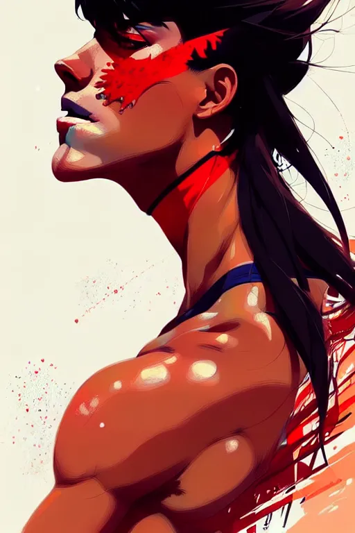 Image similar to a ultradetailed beautiful panting of a female volleyball player, by conrad roset, greg rutkowski and makoto shinkai, trending on artstation