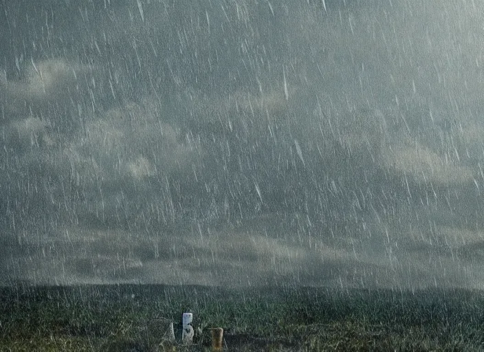 Image similar to A very high resolution image from a new movie, landscape, raining, hot, directed by wes anderson