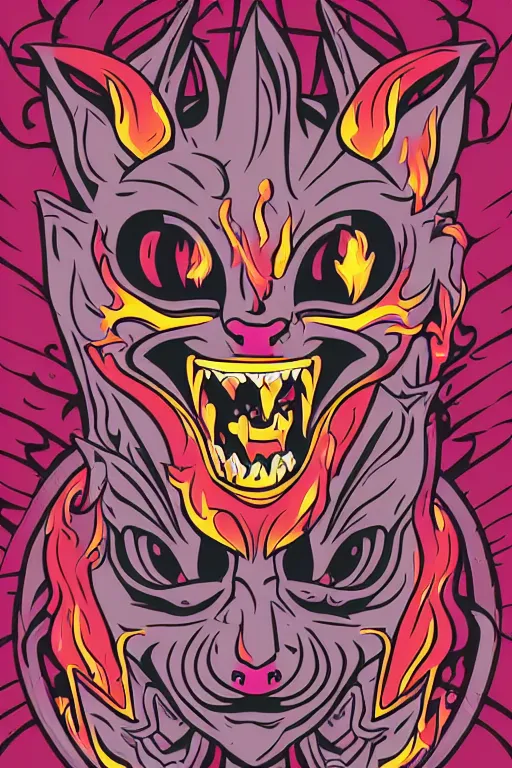 Image similar to Evil kitten, the devil, sticker, blood thirsty, spawn of Satan, burning in hell, blood, evil, colorful, illustration, highly detailed, simple, smooth and clean vector curves, no jagged lines, vector art, smooth