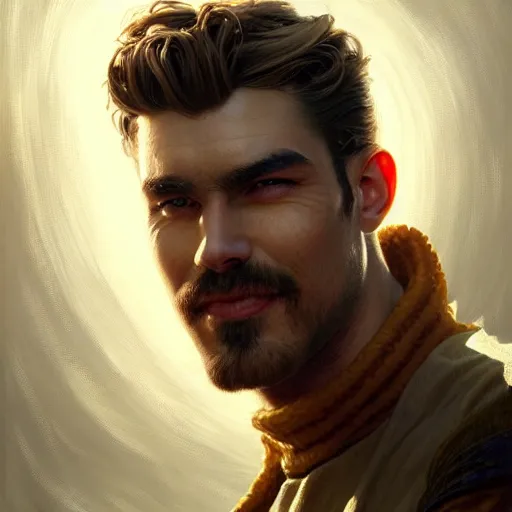 Image similar to portrait of a young rugged hamburger, extra onions and ketchup, luscious patty with sesame seeds, masculine, handsome, D&D, fantasy, intricate, elegant, highly detailed, digital painting, artstation, concept art, matte, sharp focus, illustration, art by Artgerm and Greg Rutkowski and Alphonse Mucha