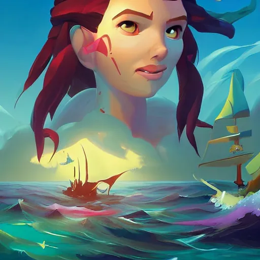 Image similar to painting mermaid treasure on sea of thieves game avatar hero smooth face median photoshop filter cutout vector, behance hd by jesper ejsing, by rhads, makoto shinkai and lois van baarle, ilya kuvshinov, rossdraws global illumination