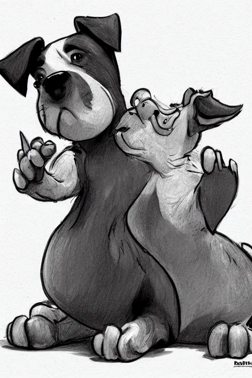 Image similar to cute jack black and white russel terrier scratching his ear, large round eyes, living room, sketch, concept art, game art, character sheet, character design, sketch by cory loftis and bill schwab