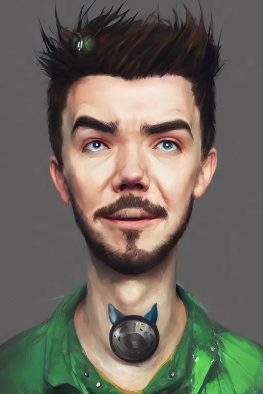 Image similar to a portrait of the YouTuber jacksepticeye in a goofy outfit by Greg Rutkowski, Sung Choi, Mitchell Mohrhauser, Maciej Kuciara, Johnson Ting, Maxim Verehin, Peter Konig, final fantasy , 8k photorealistic, cinematic lighting, HD, high details, atmospheric , trending on artstation