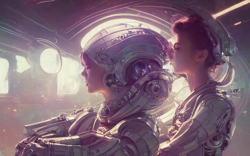 Image similar to portrait armored astronaut girl, fighting with alien at inside spaceship, ssci-fi, neon light and fantasy, intricate and very very beautiful and elegant, highly detailed, digital painting, artstation, concept art, smooth and sharp focus, illustration, art by tian zi and WLOP and alphonse mucha