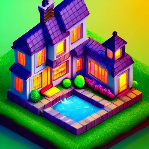 Image similar to Isometric 3D Fantasy Cute House, 3D Illustration, game art, very realistic, no background, 4k, 3D character, very colourful, cinematic lighting, soft neon, CGI render, trending on Behance