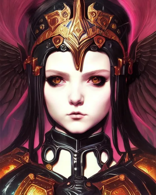 Image similar to portrait of beautiful cute goth girl in warhammer armor, art by kuvshinov ilya and wayne barlowe and gustav klimt and artgerm and wlop