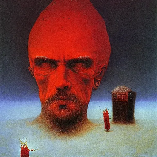 Image similar to son of satan and santa portrait by beksinski