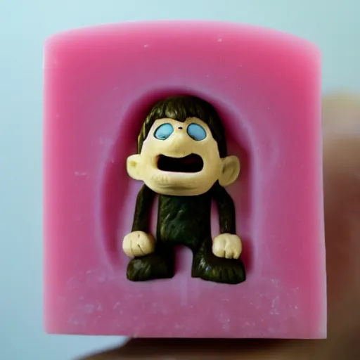 Image similar to the main character from spelunky carved out of a bar of soap