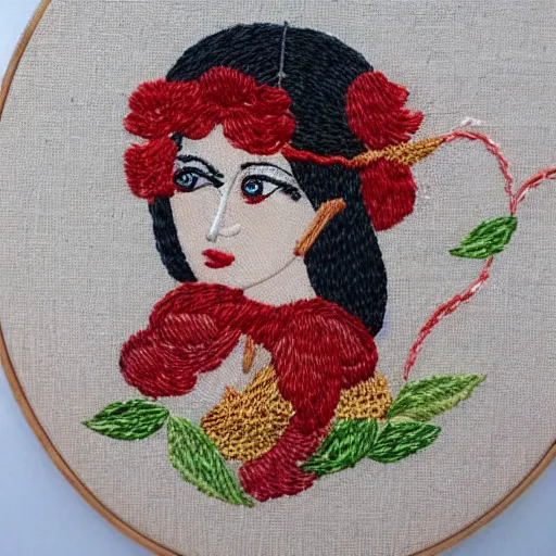 Image similar to a beautiful handmade embroidery of a woman. hand embroidery.