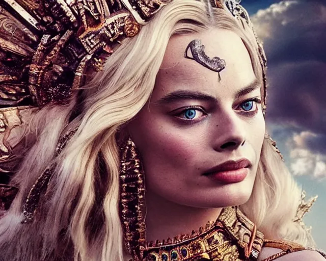 Prompt: Margot robbie as a goddess in heaven, Photography, Cinematic, Portrait, insanely detailed and intricate, hypermaximalist, elegant, ornate, hyper realistic, super detailed