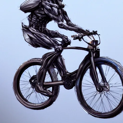 Image similar to humanoid on concept bicycle night artstation unreal