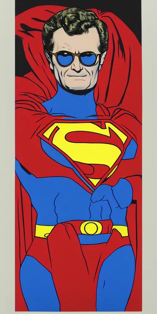 Prompt: portrait of charles nelson reilly dressed as superman, paint on black velvet
