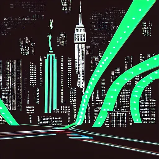 Image similar to “ new york city in the style of tron ”