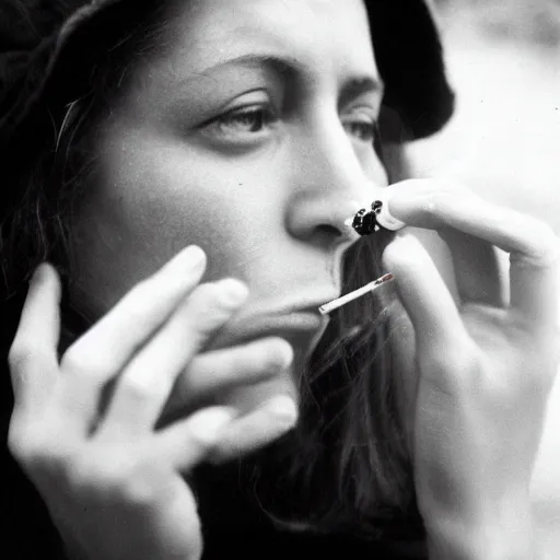 Image similar to Close-up portrait photo of woman smoking a cigarette, retro, kodak film photo